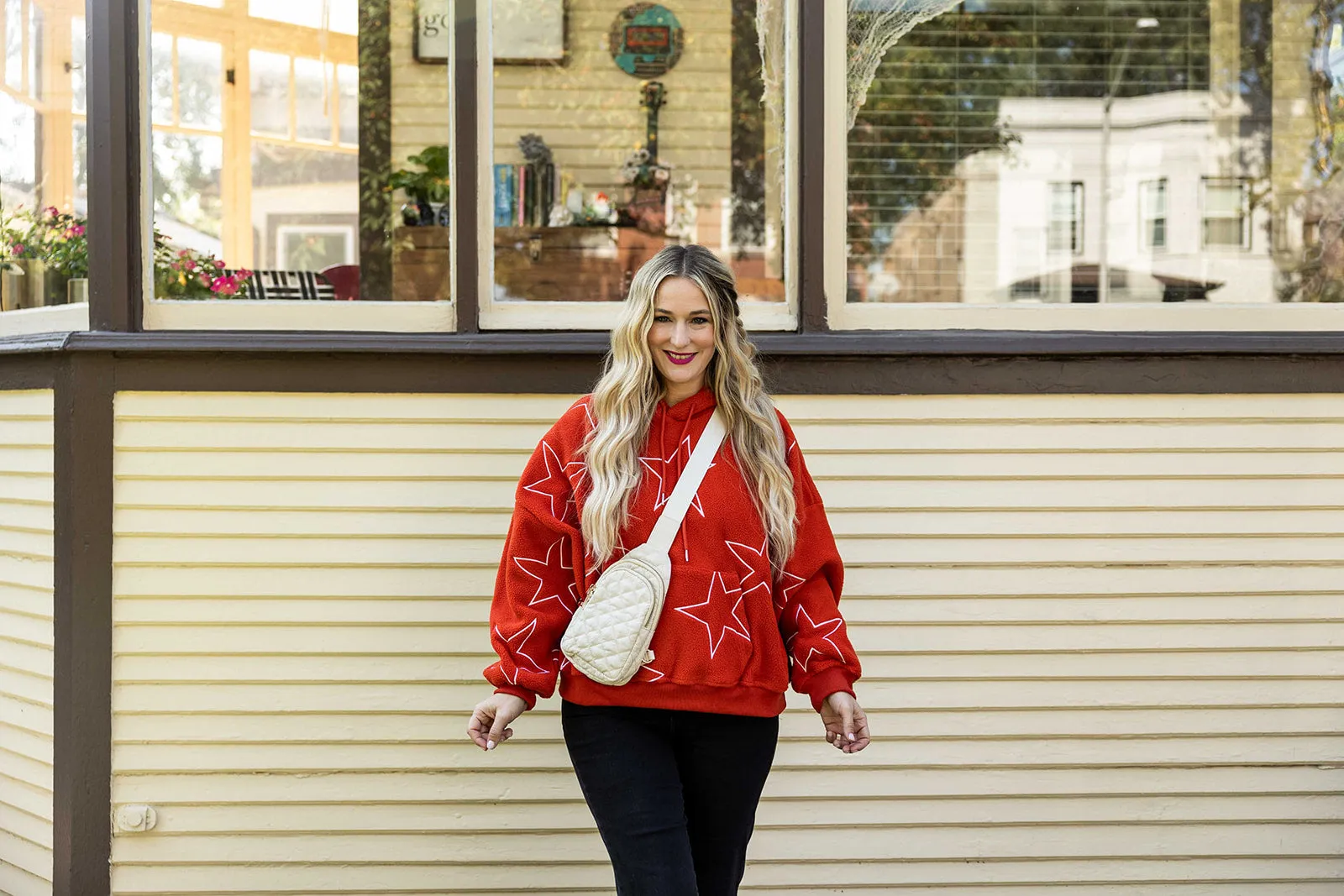 nova teddy pullover hooded sweatshirt in orange
