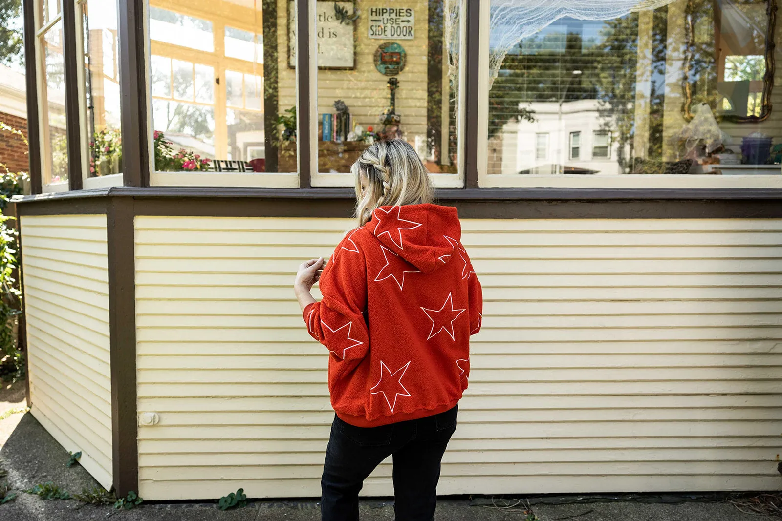 nova teddy pullover hooded sweatshirt in orange