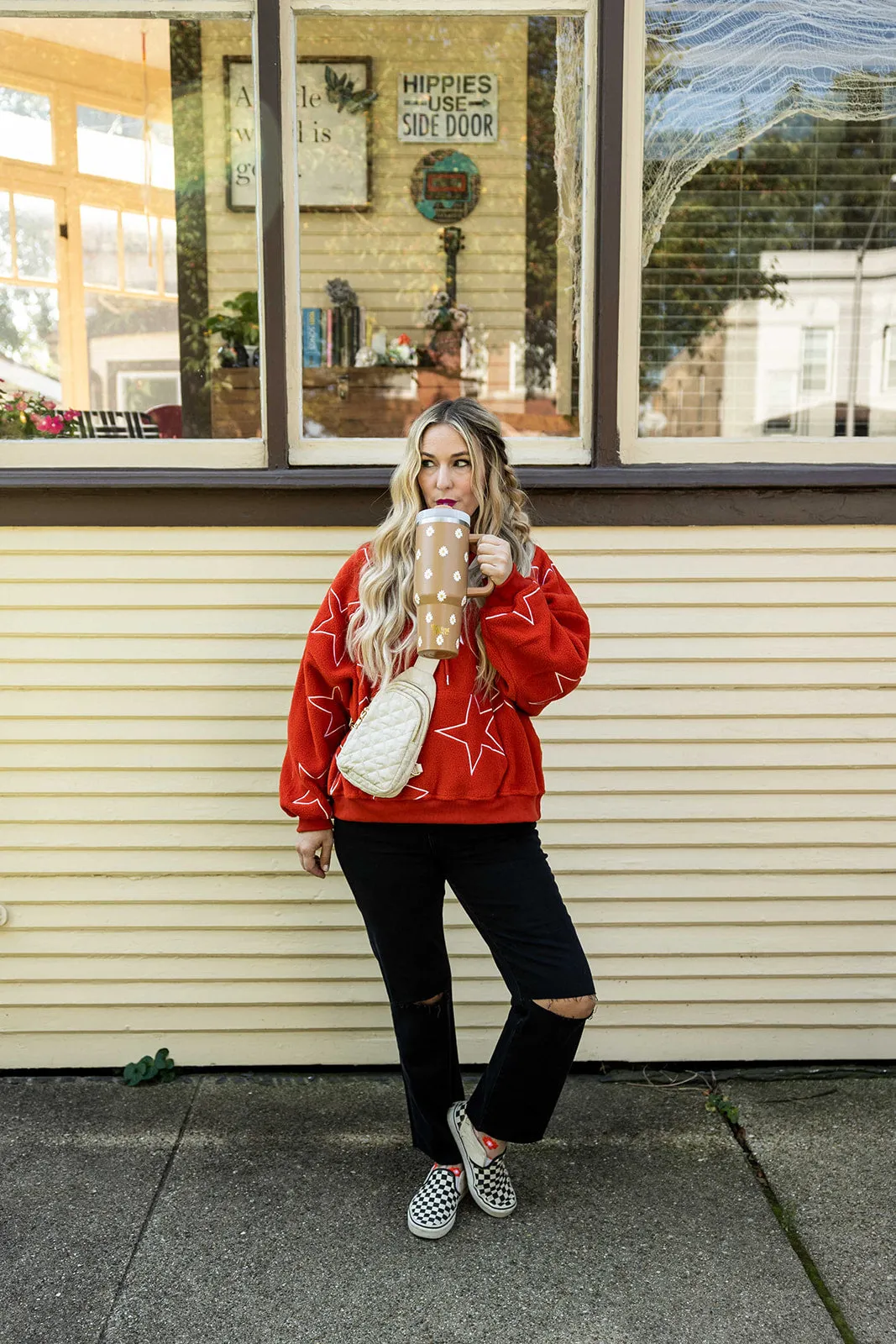 nova teddy pullover hooded sweatshirt in orange