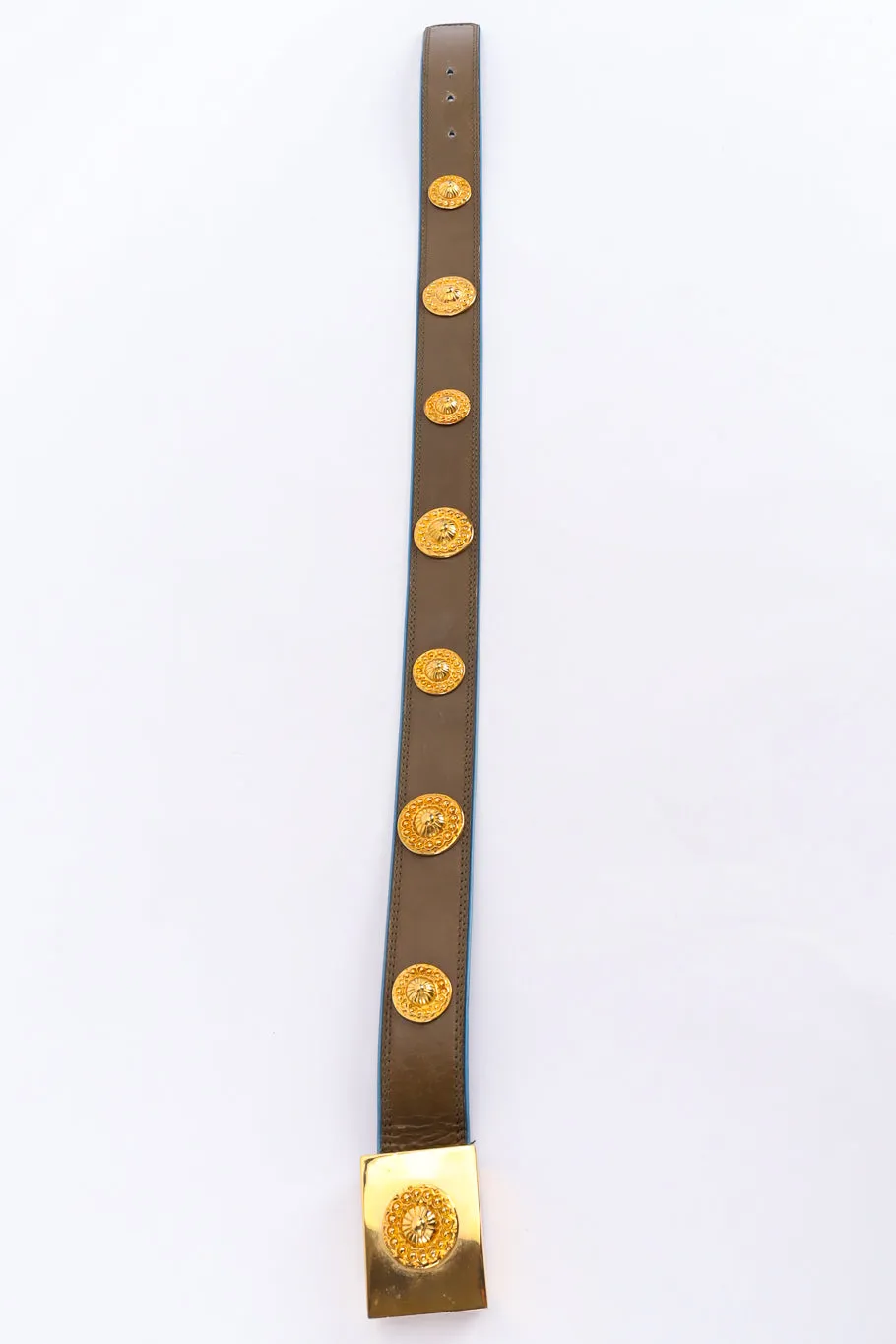 Olive Leather Medallion Stud Belt