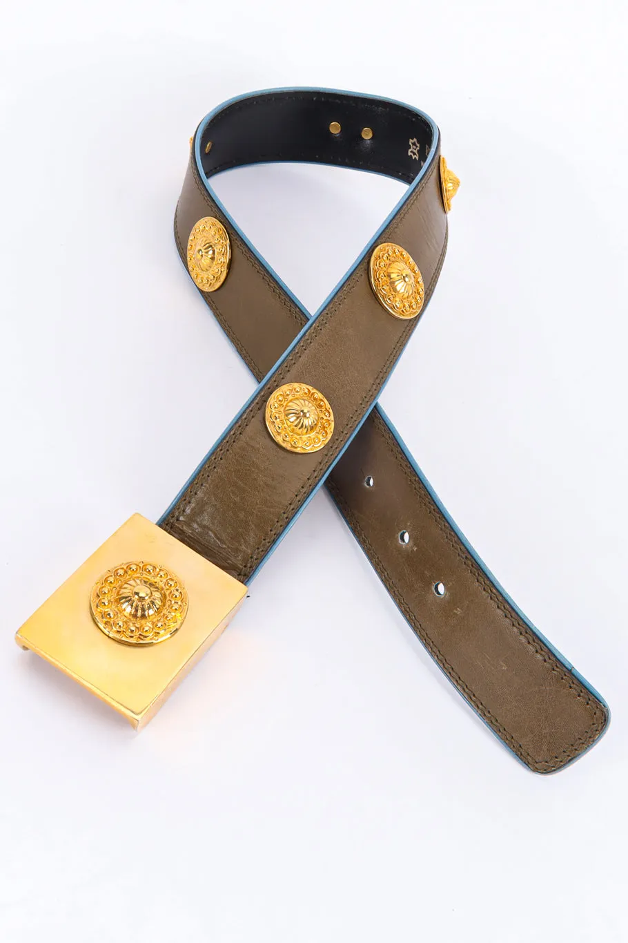 Olive Leather Medallion Stud Belt