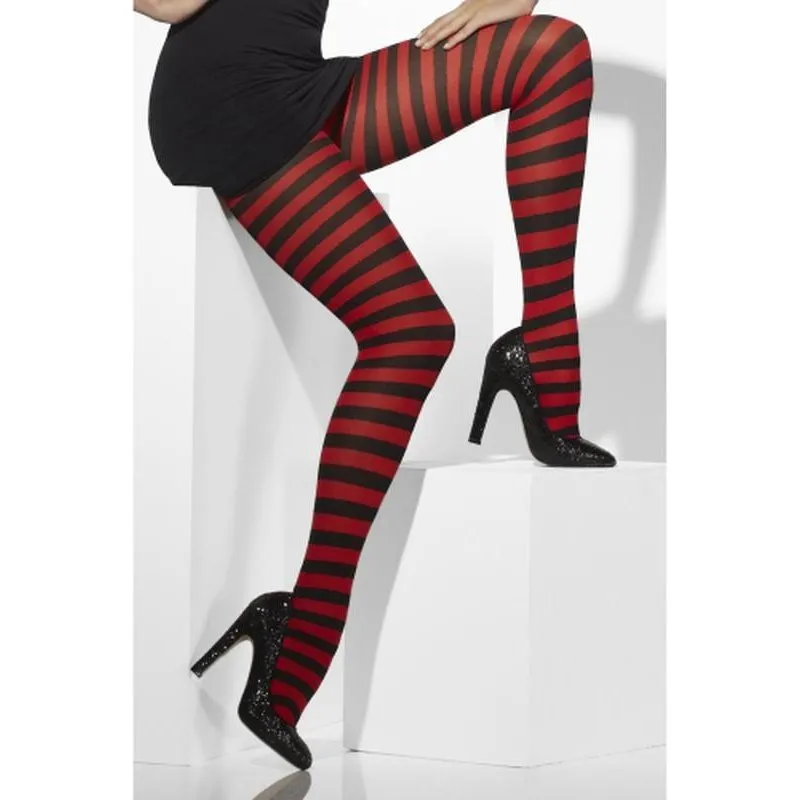 Opaque Tights - Striped - Red & Black