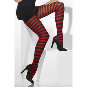 Opaque Tights - Striped - Red & Black