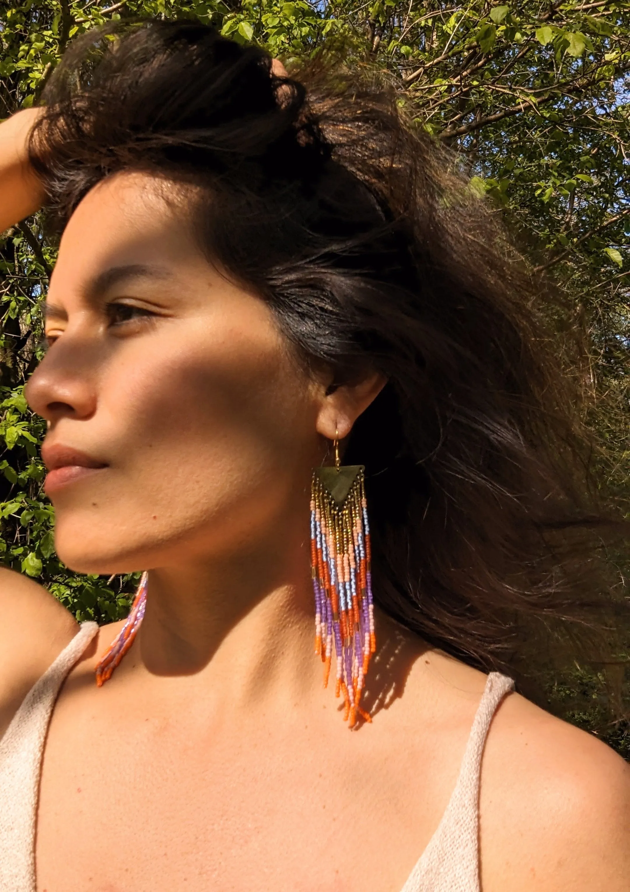 Orange & Cream Fringe Beaded Earrings