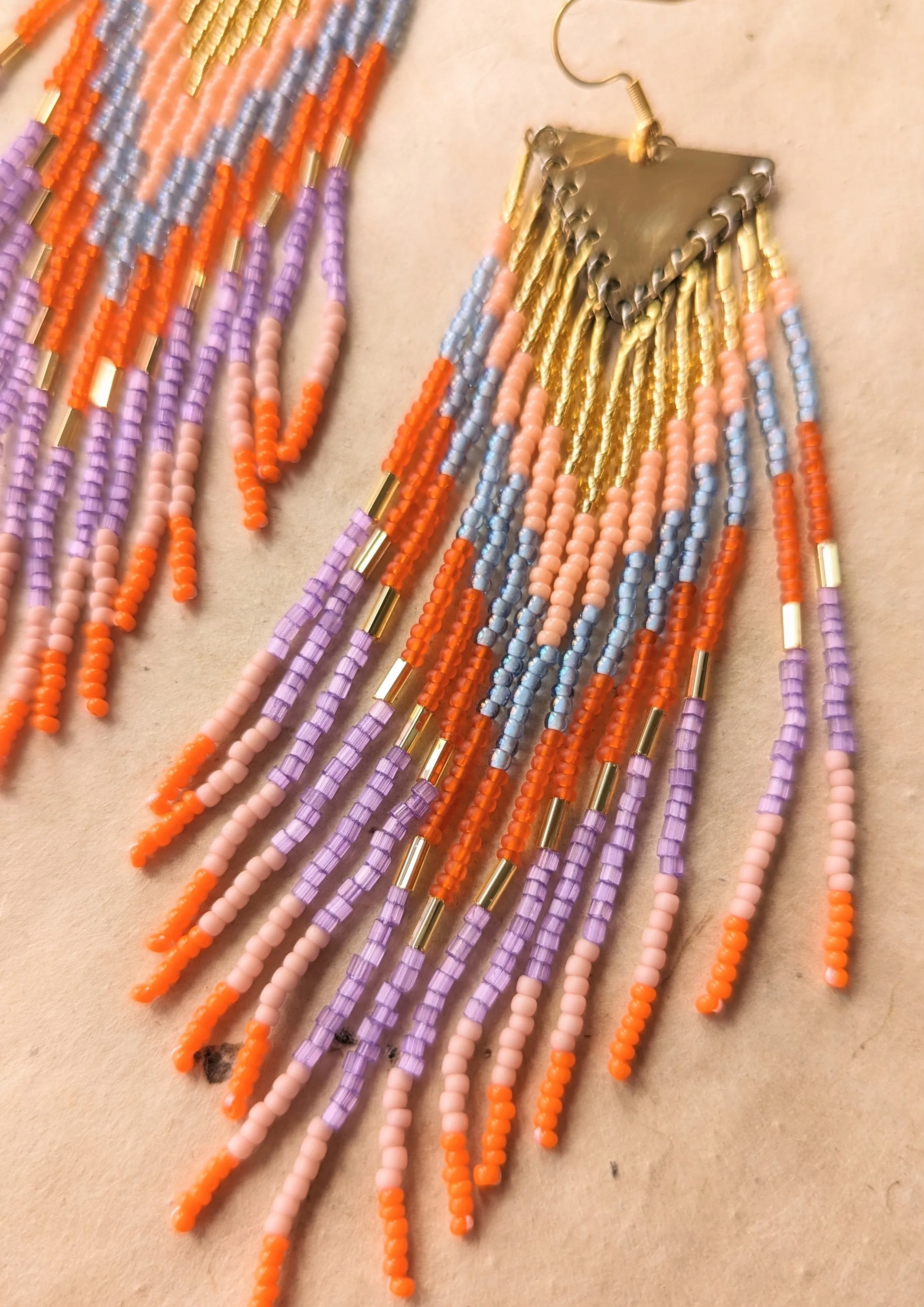Orange & Cream Fringe Beaded Earrings