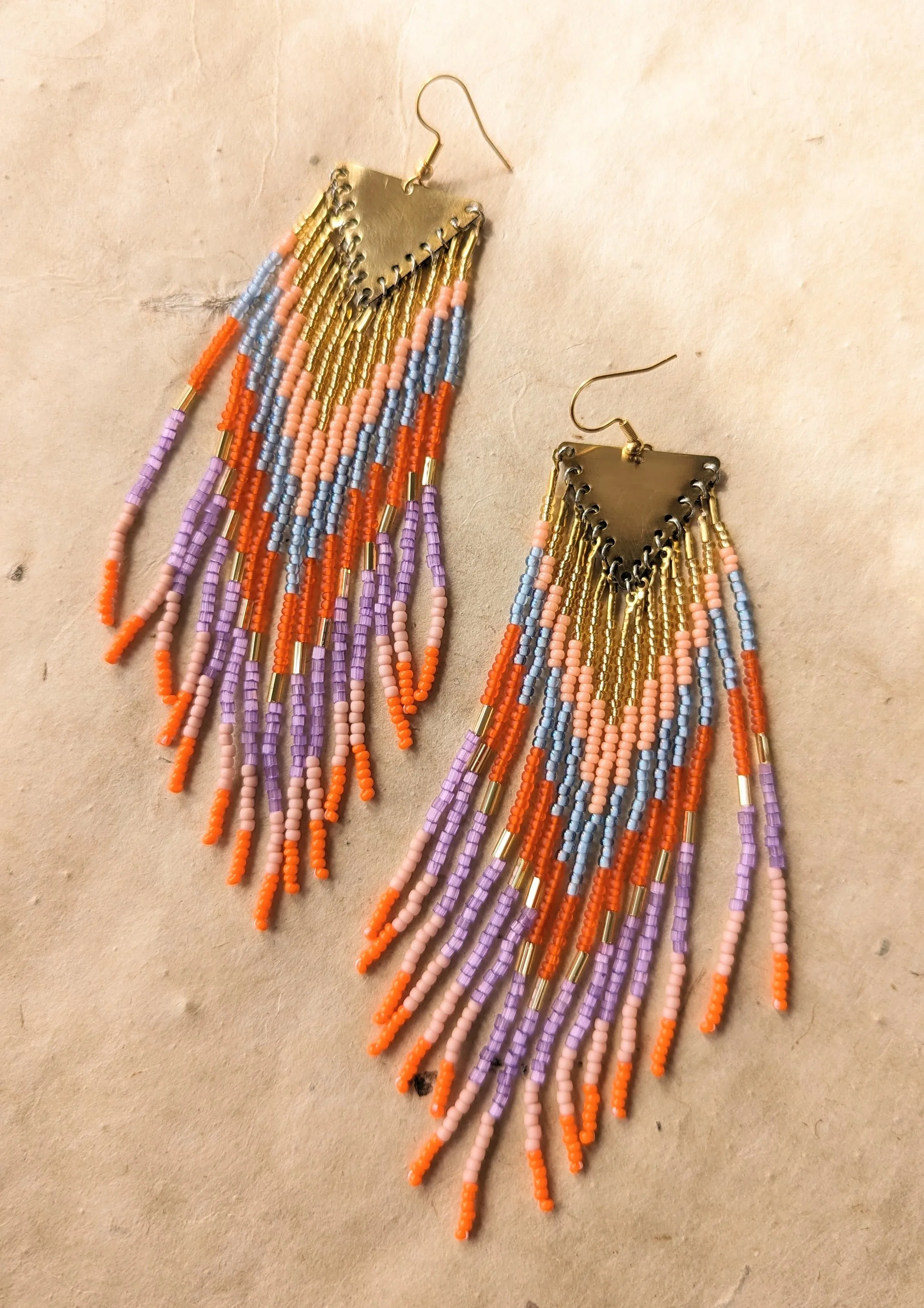 Orange & Cream Fringe Beaded Earrings