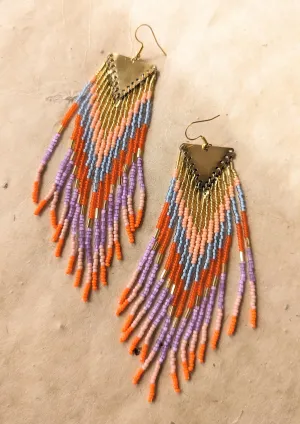 Orange & Cream Fringe Beaded Earrings