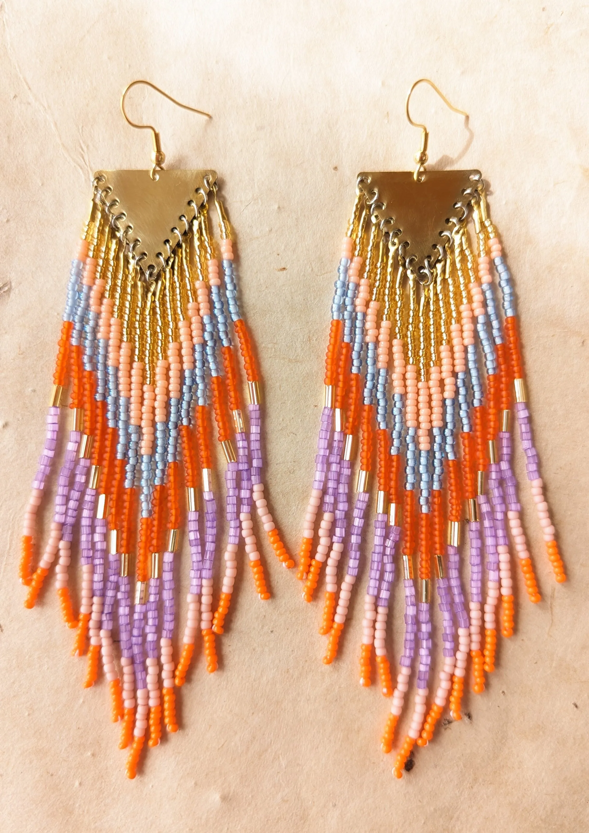 Orange & Cream Fringe Beaded Earrings
