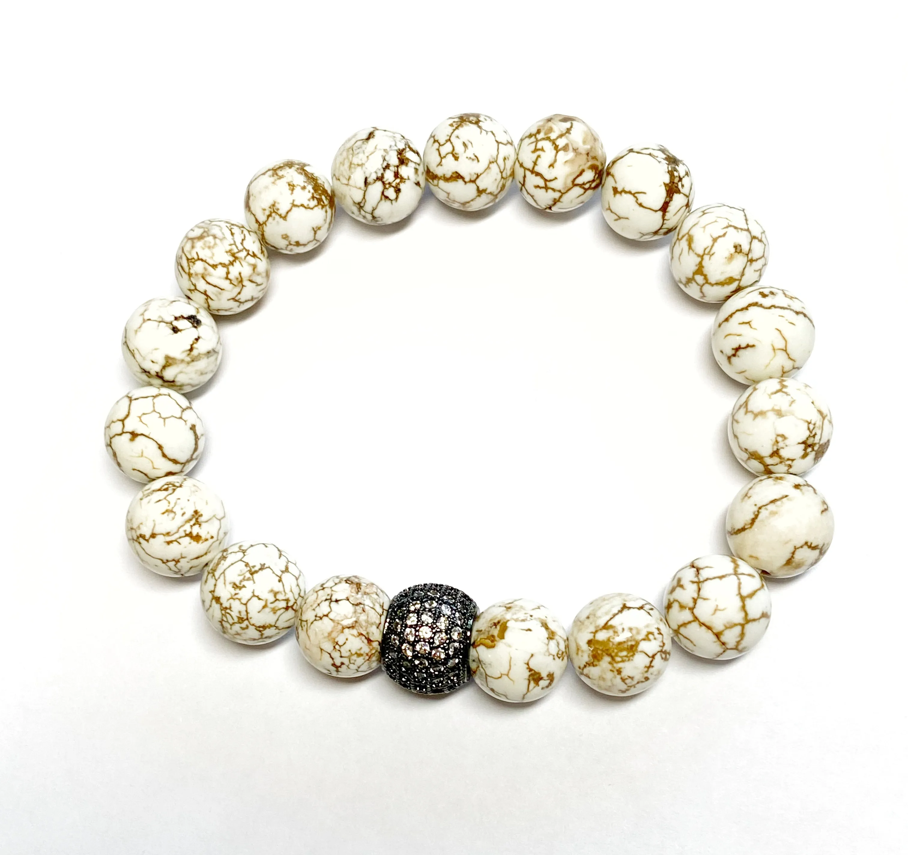 Oxidized Silver Pave Stretch Beaded Bracelets