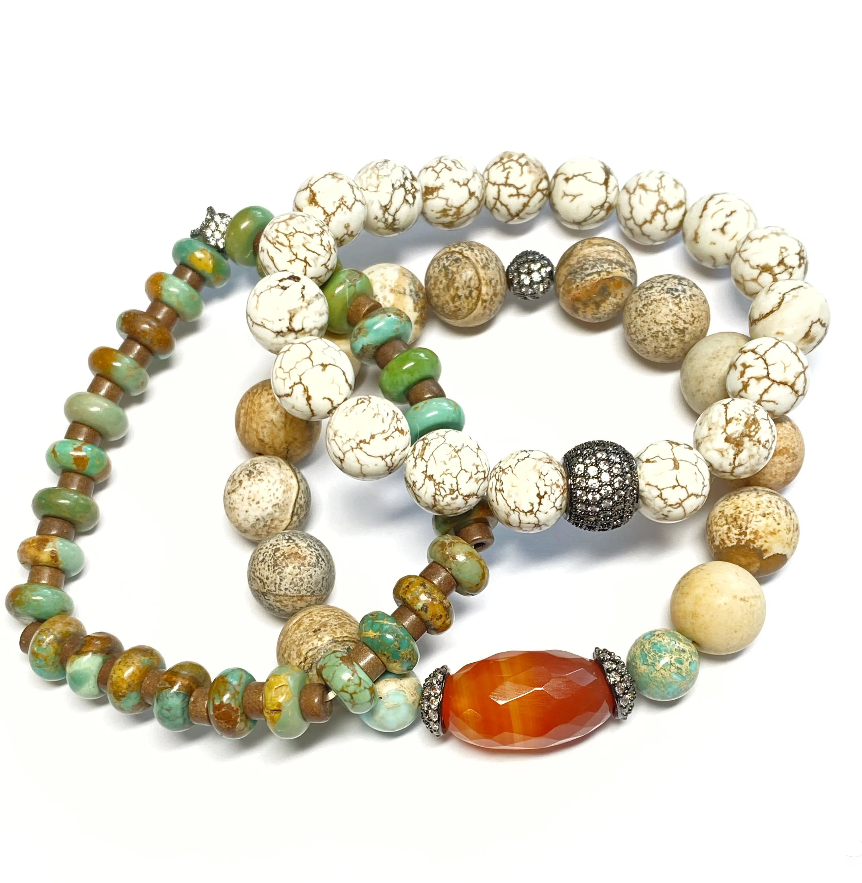 Oxidized Silver Pave Stretch Beaded Bracelets