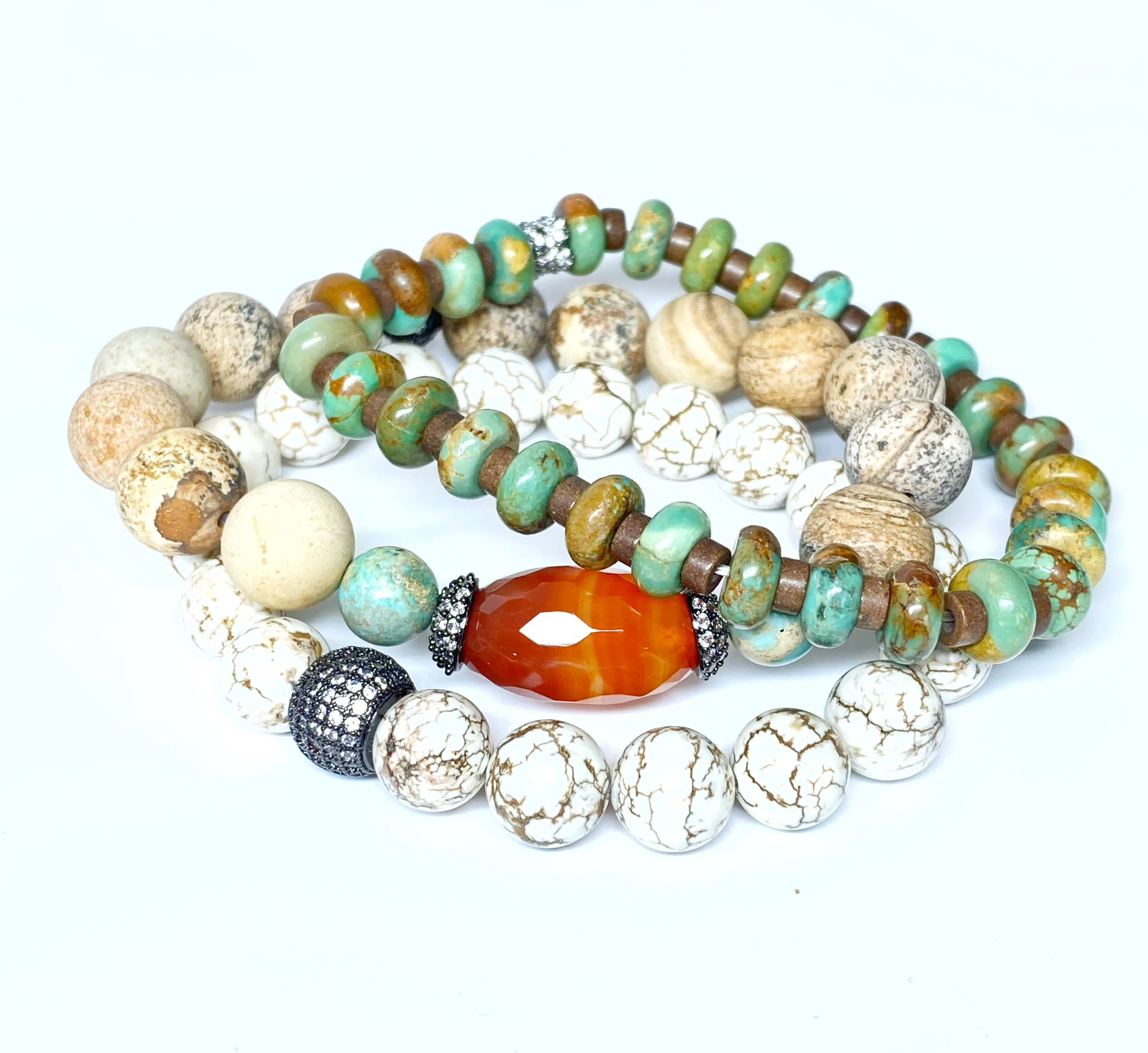 Oxidized Silver Pave Stretch Beaded Bracelets