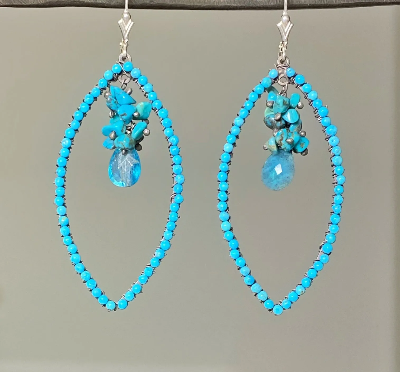 Oxidized Silver Turquoise Beaded Hoop Earrings
