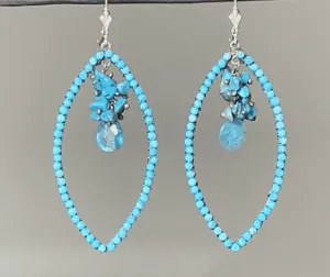 Oxidized Silver Turquoise Beaded Hoop Earrings
