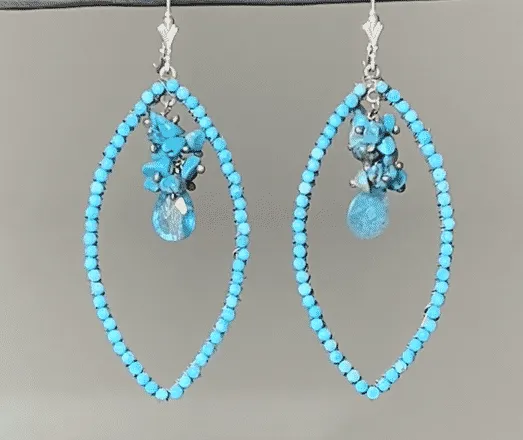 Oxidized Silver Turquoise Beaded Hoop Earrings