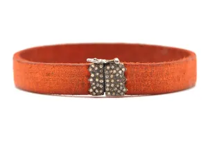 PAVE CLASP ORANGE LEATHER BRACELET