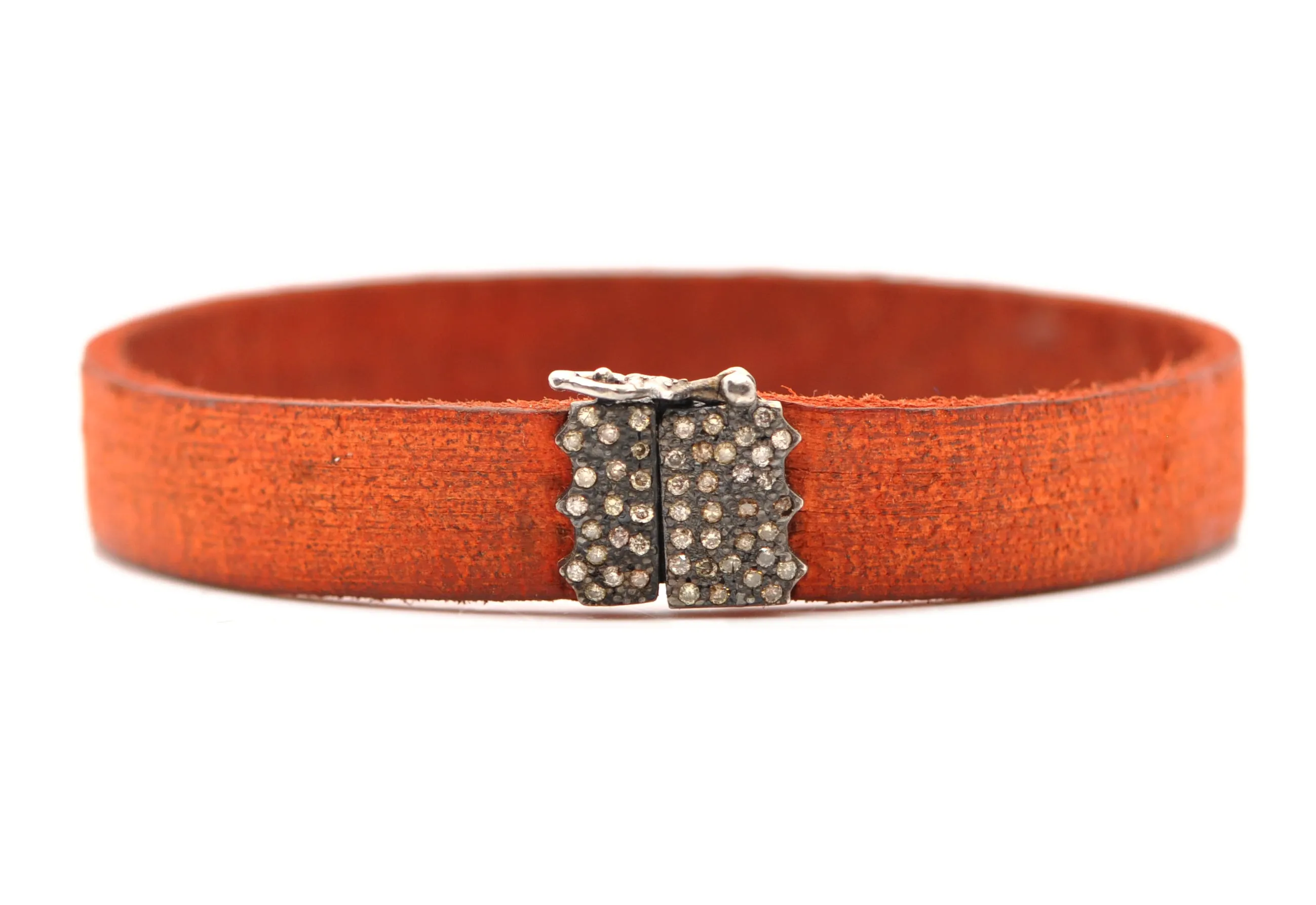PAVE CLASP ORANGE LEATHER BRACELET