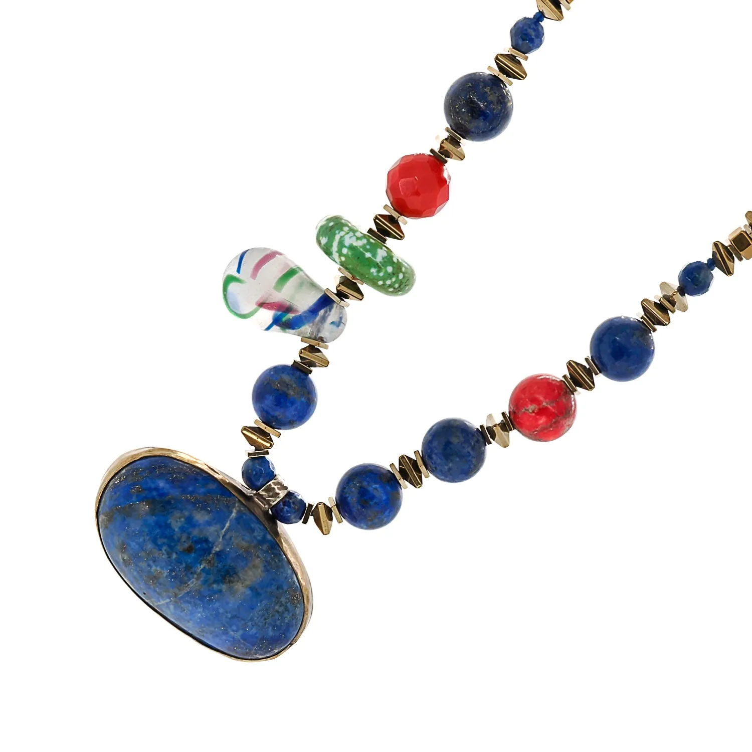 Peace & Harmony Lapis Lazuli Pendant Unique Beaded Necklace