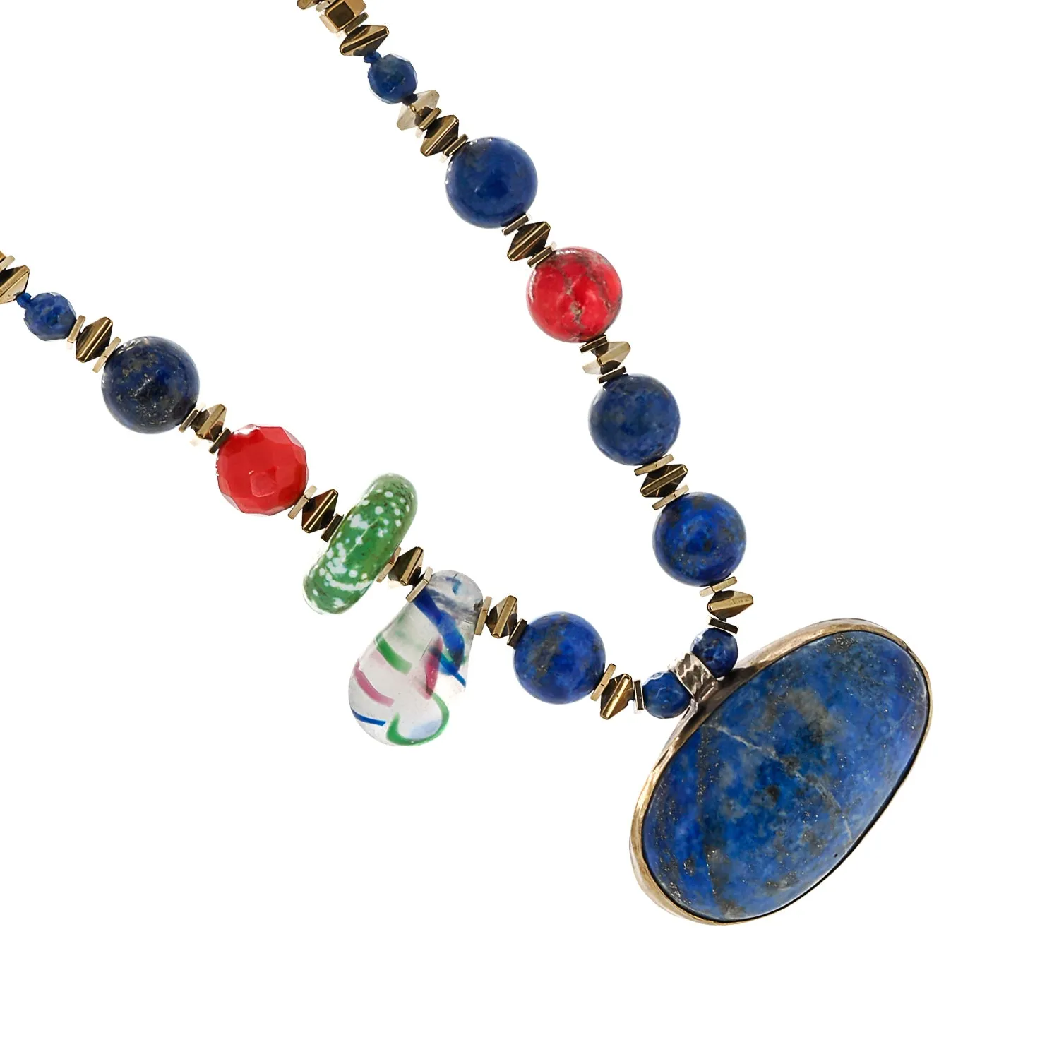 Peace & Harmony Lapis Lazuli Pendant Unique Beaded Necklace