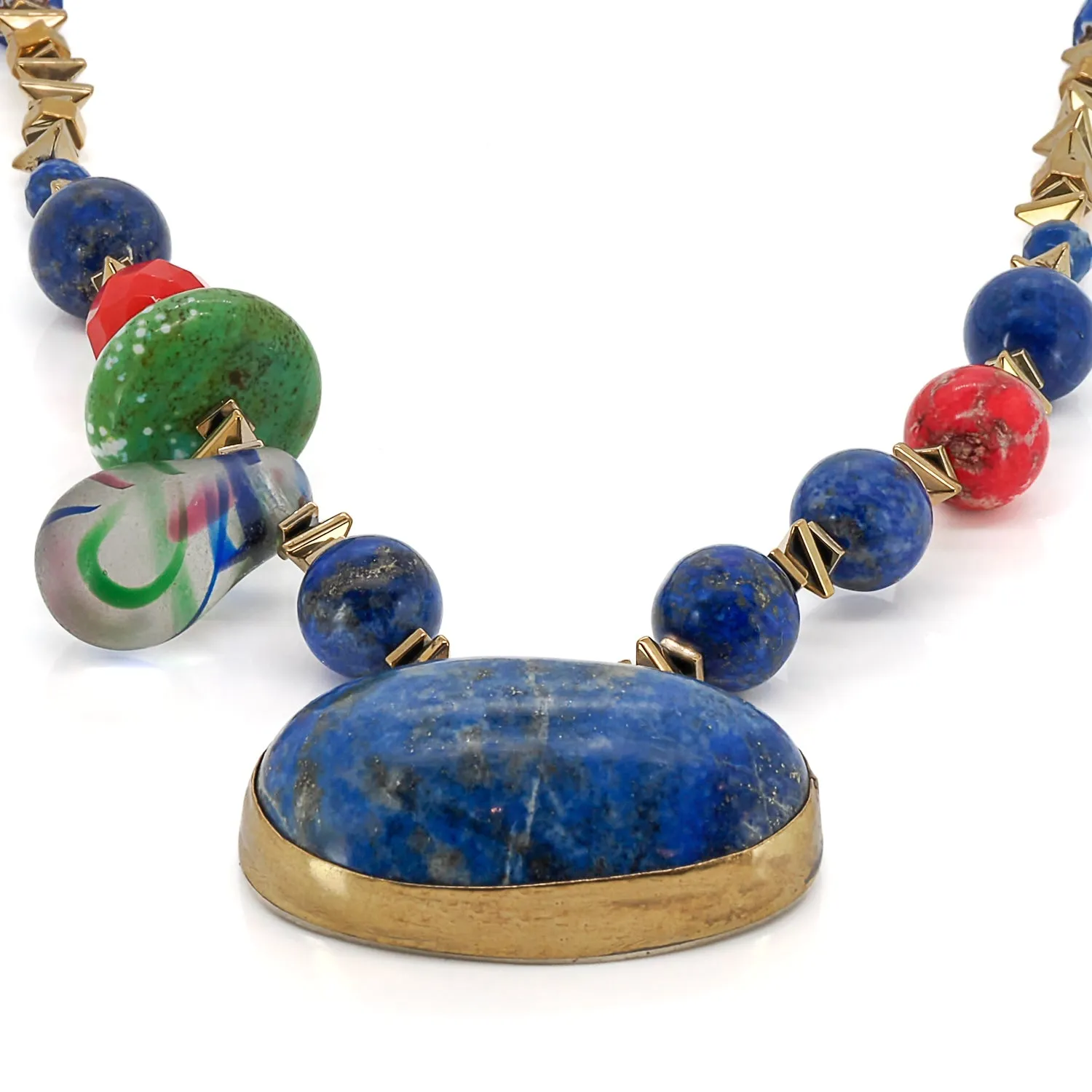 Peace & Harmony Lapis Lazuli Pendant Unique Beaded Necklace