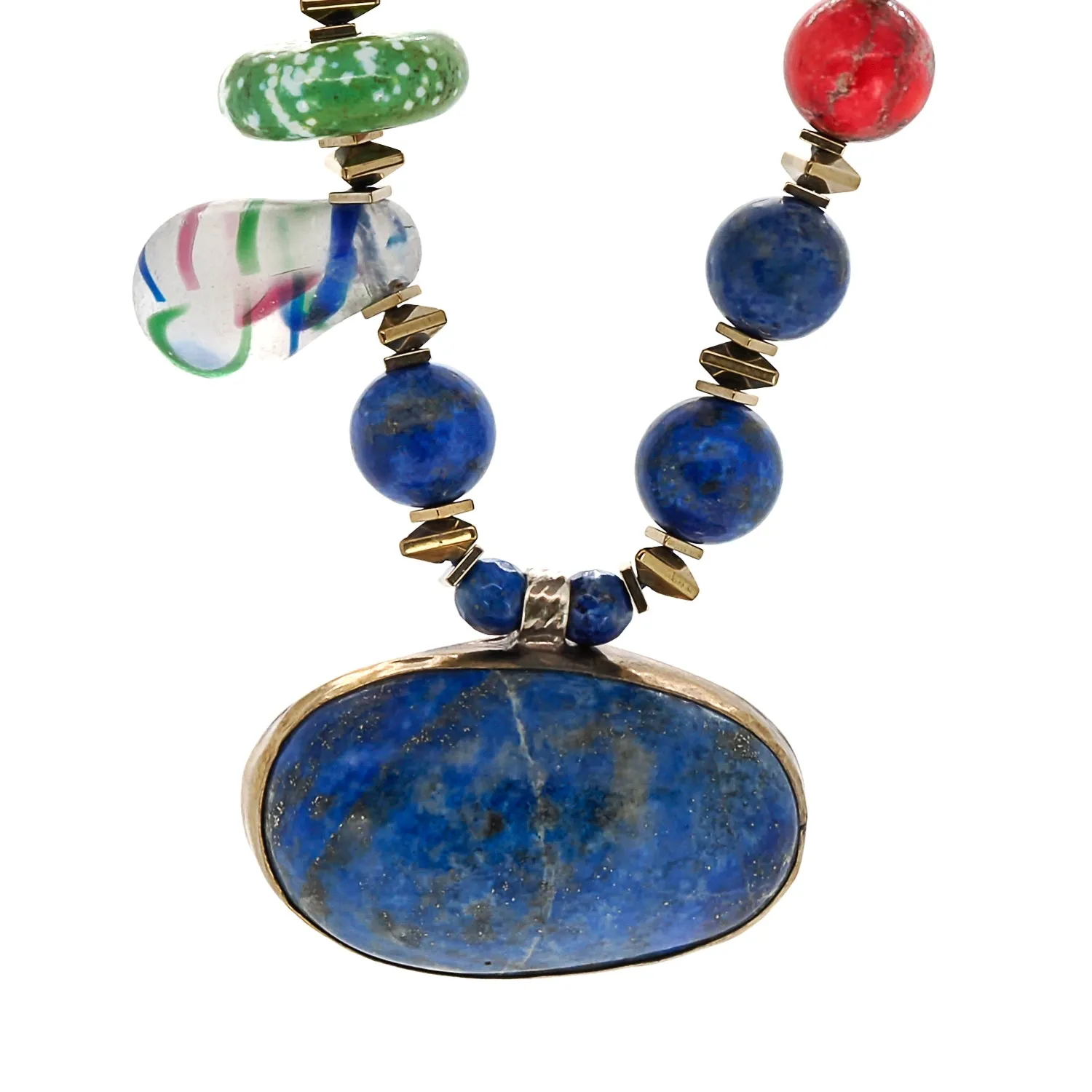 Peace & Harmony Lapis Lazuli Pendant Unique Beaded Necklace