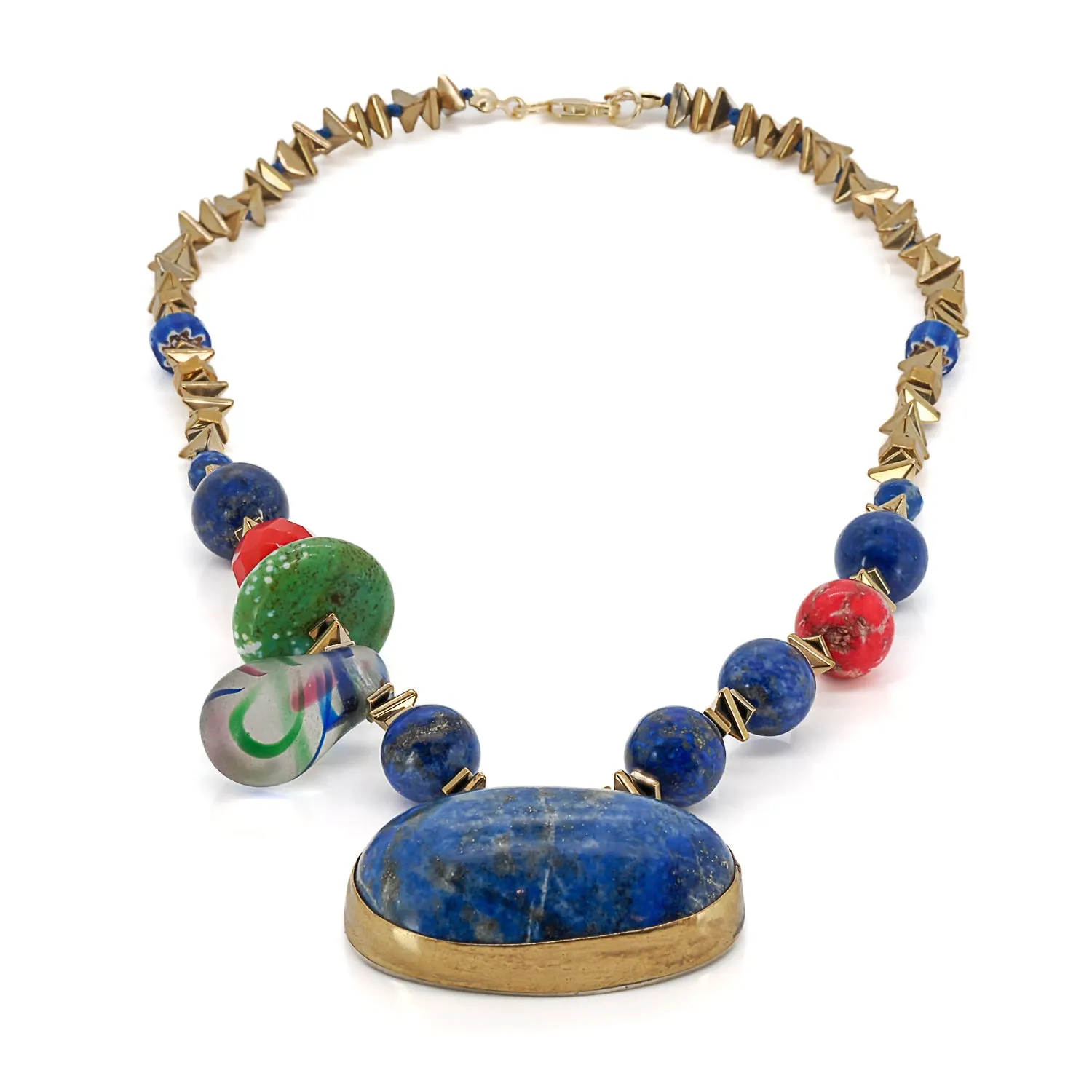Peace & Harmony Lapis Lazuli Pendant Unique Beaded Necklace