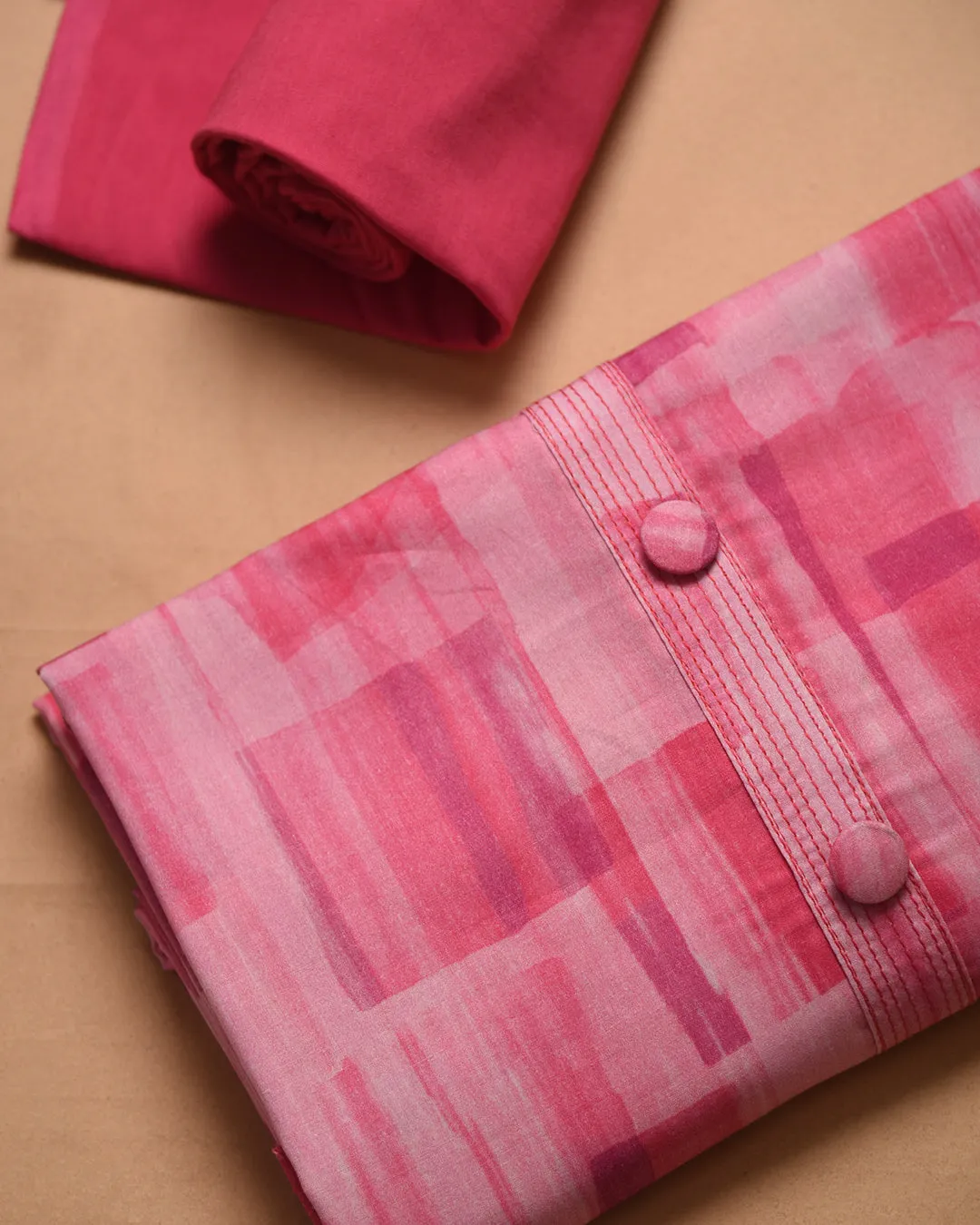 Pink Cotton Glazed Printed Unstitched Suit Fabric Set With Kota Embroidered Dupatta