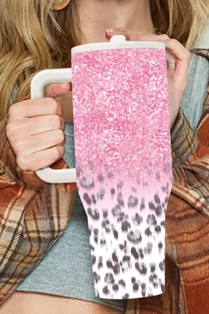 Pink Leopard Gradient 40oz Stainless Steel Thermos Travel Cup