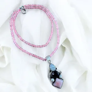 Pink Opal Moonstone Amethyst Pearl Solid 925 Sterling Silver Pendant Necklace