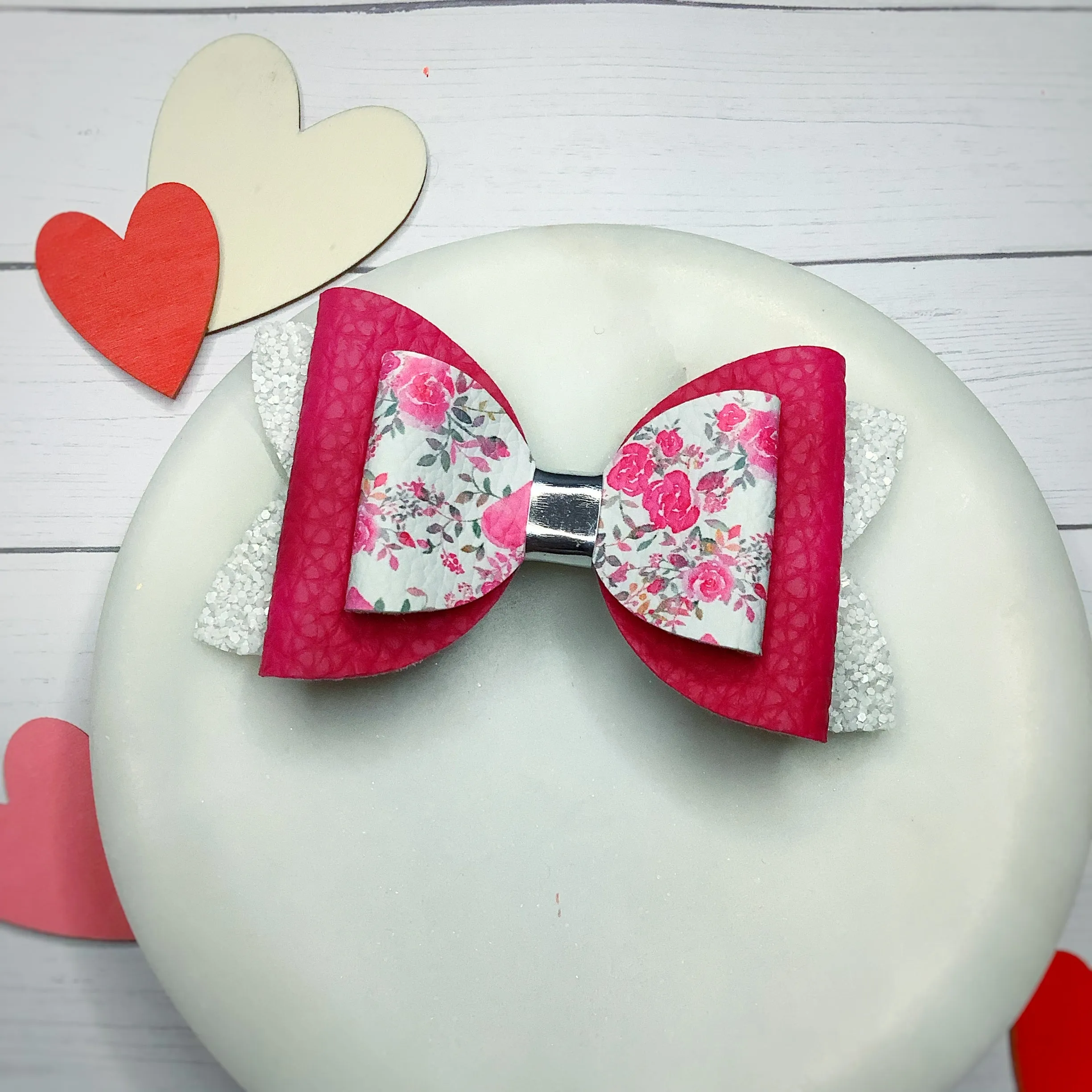 Pink Roses Faux Leather Bow Collection