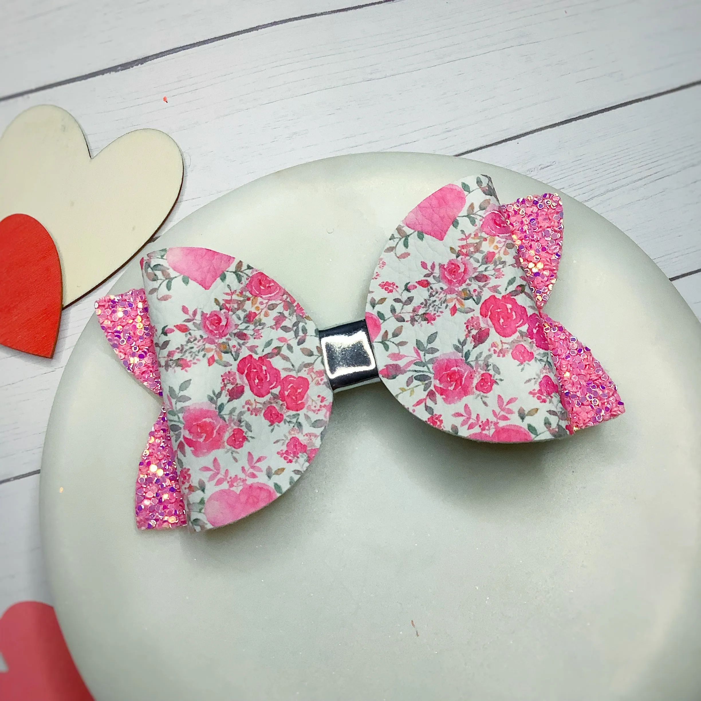 Pink Roses Faux Leather Bow Collection