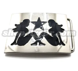 Polished Chrome Mudflap Trucker Girls and Star Belt Buckle