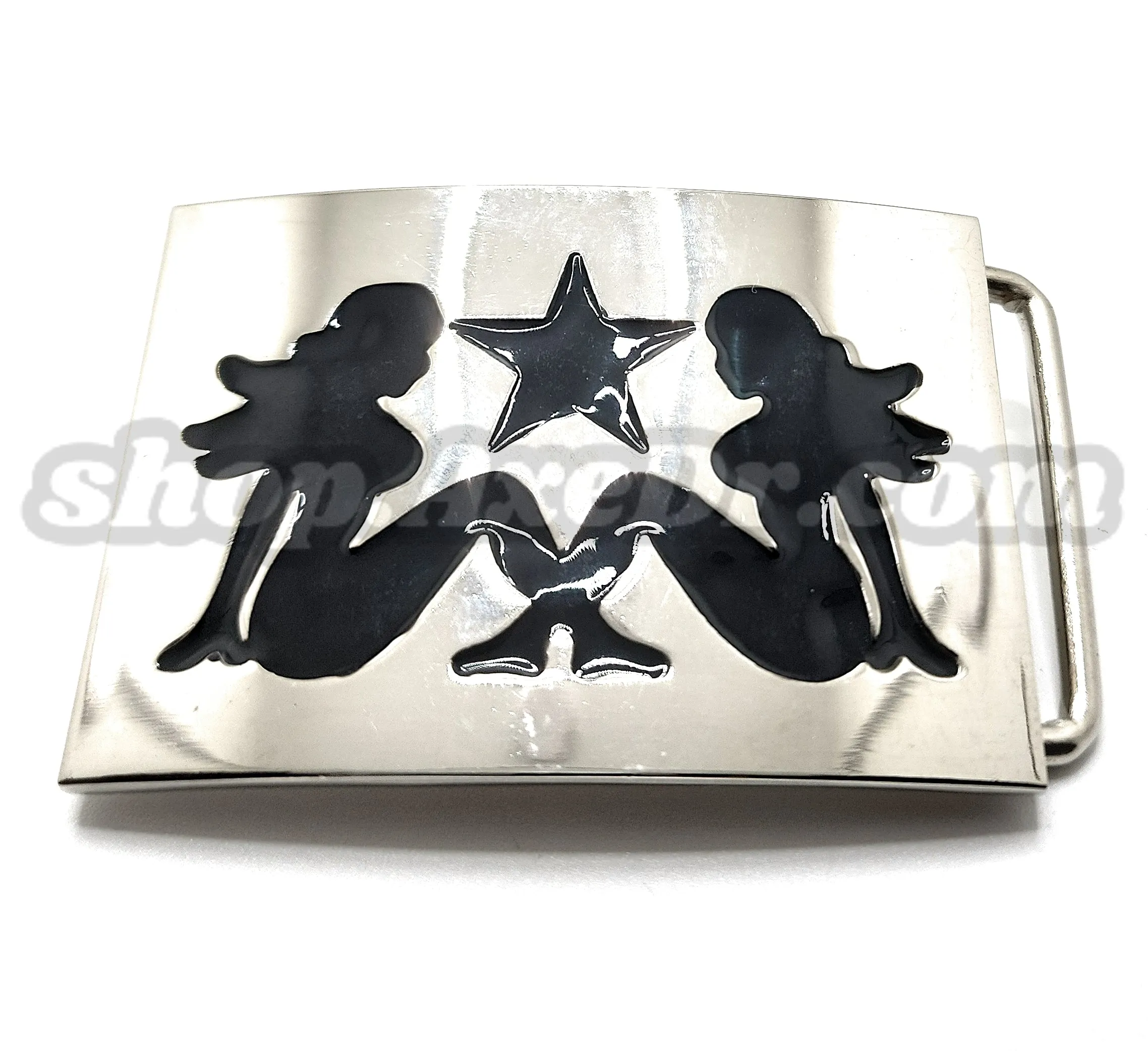 Polished Chrome Mudflap Trucker Girls and Star Belt Buckle