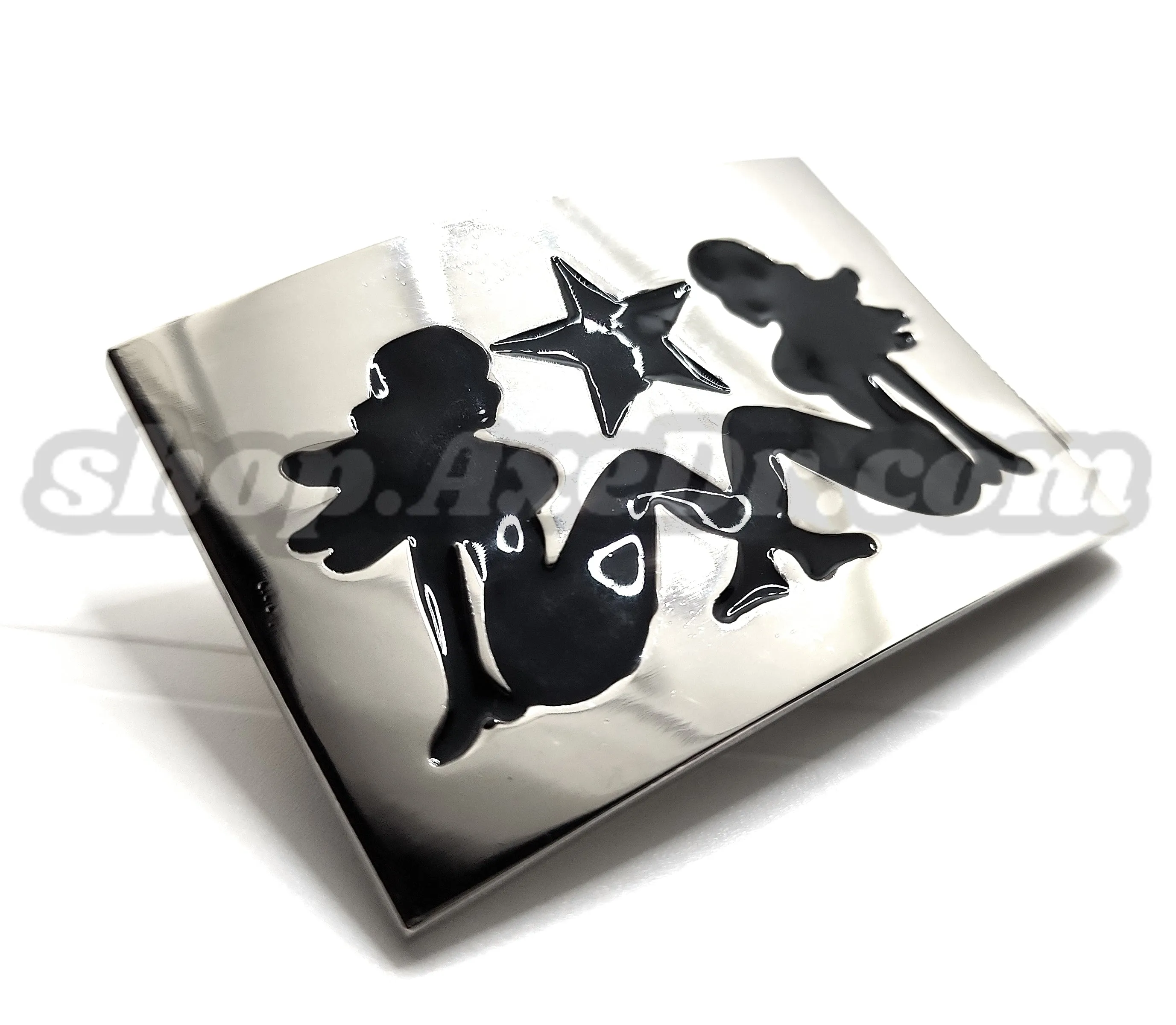 Polished Chrome Mudflap Trucker Girls and Star Belt Buckle