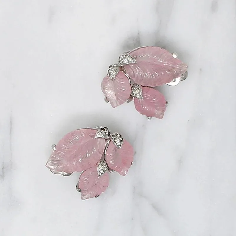 Pretty Pastel Pink Glass Leaf Jomaz Earrings