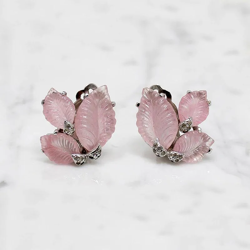 Pretty Pastel Pink Glass Leaf Jomaz Earrings