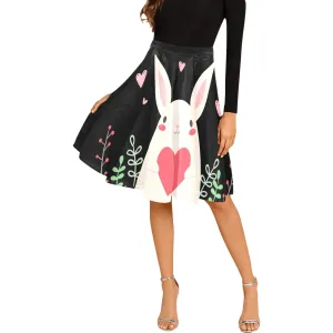 Printed Bunny with Hearts Pleated Midi Skirt