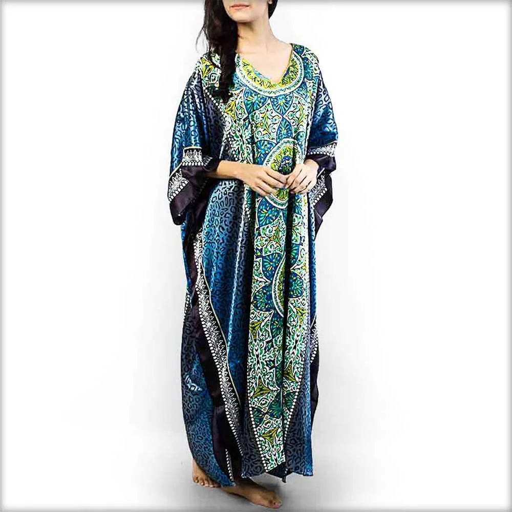 Printed Satin V-Neck Kaftan