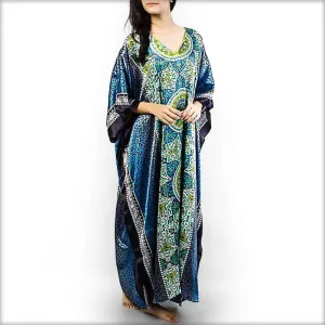 Printed Satin V-Neck Kaftan