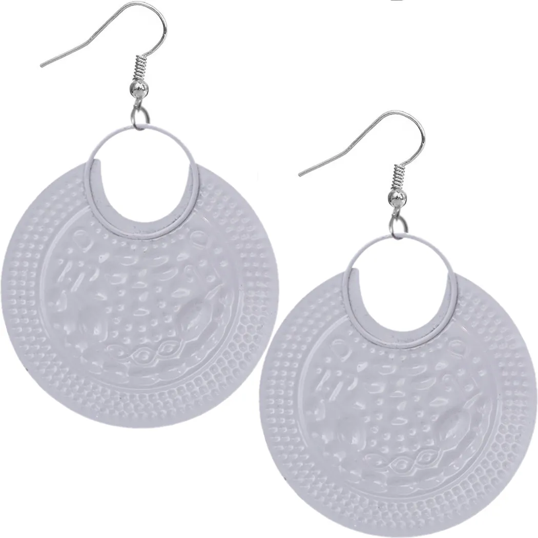 Purple Large Floral Pattern Metal Earrings