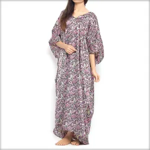 Purple Printed Long Nighty Kaftan