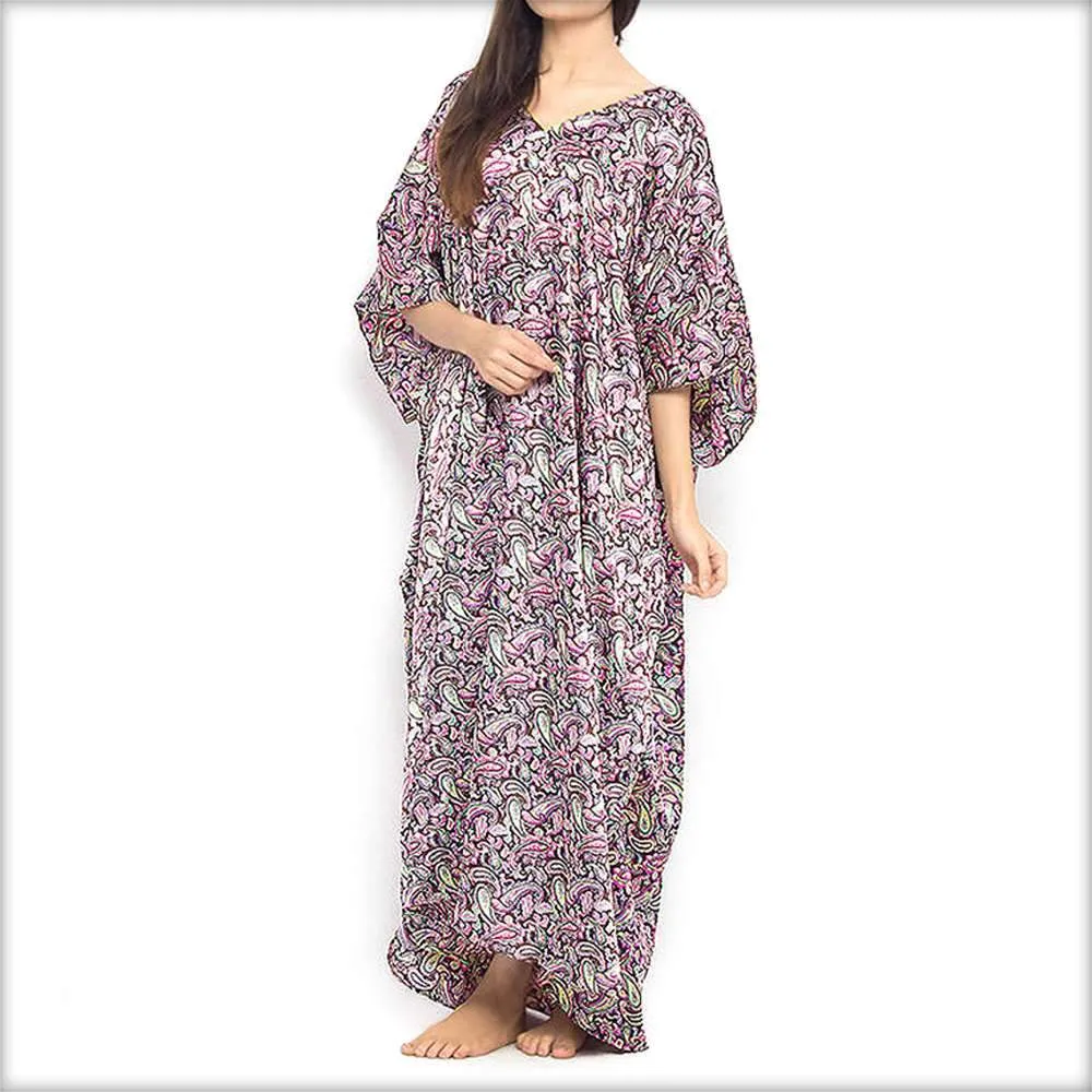 Purple Printed Long Nighty Kaftan