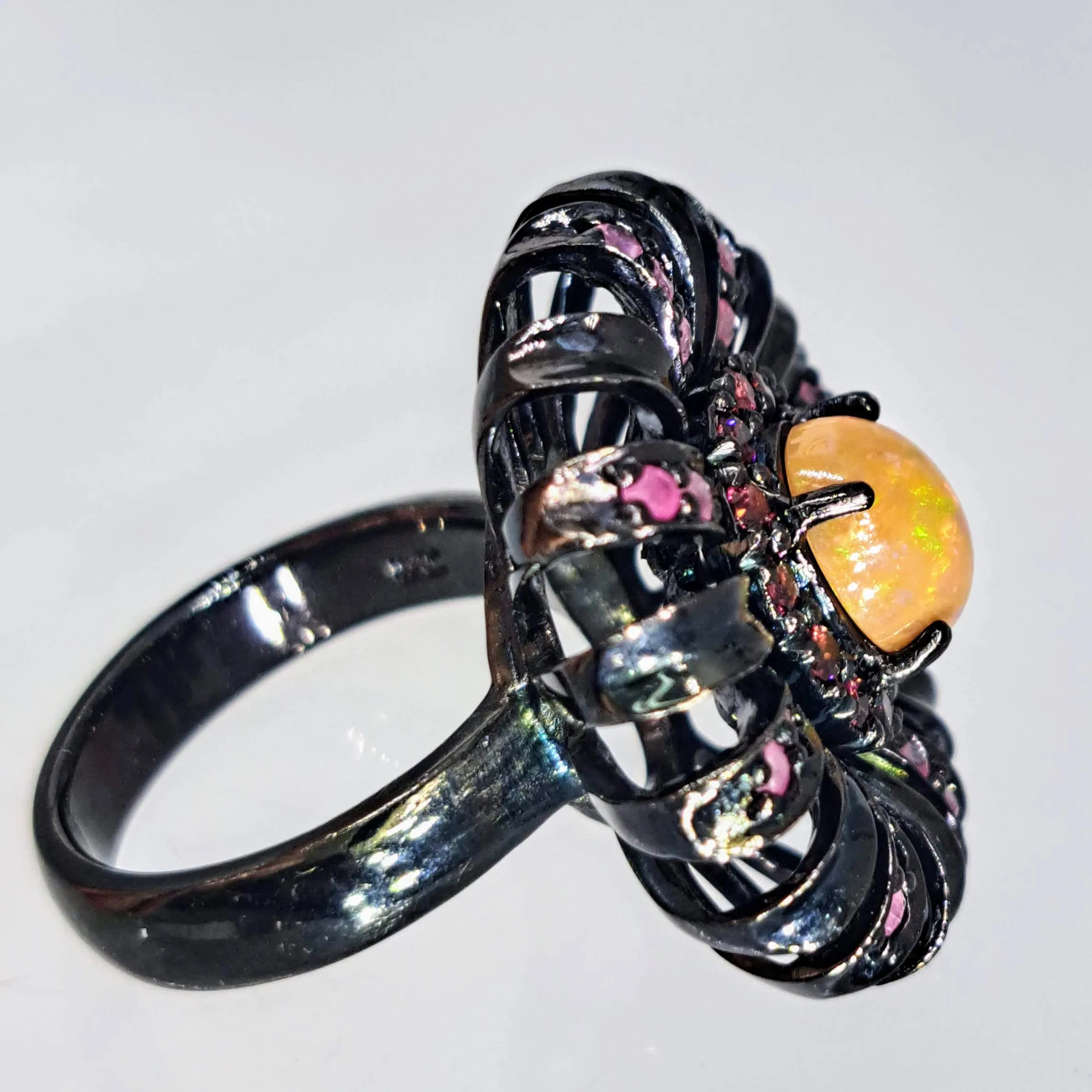 "Black Dahlia" Sz 7.5 Ring - Garnet, Ruby, Black Sterling