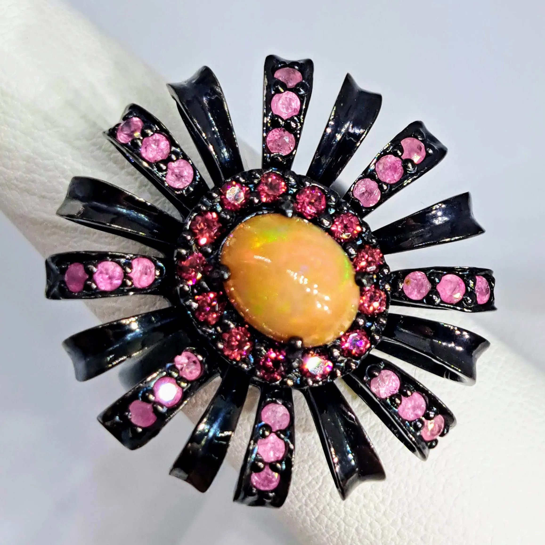 "Black Dahlia" Sz 7.5 Ring - Garnet, Ruby, Black Sterling
