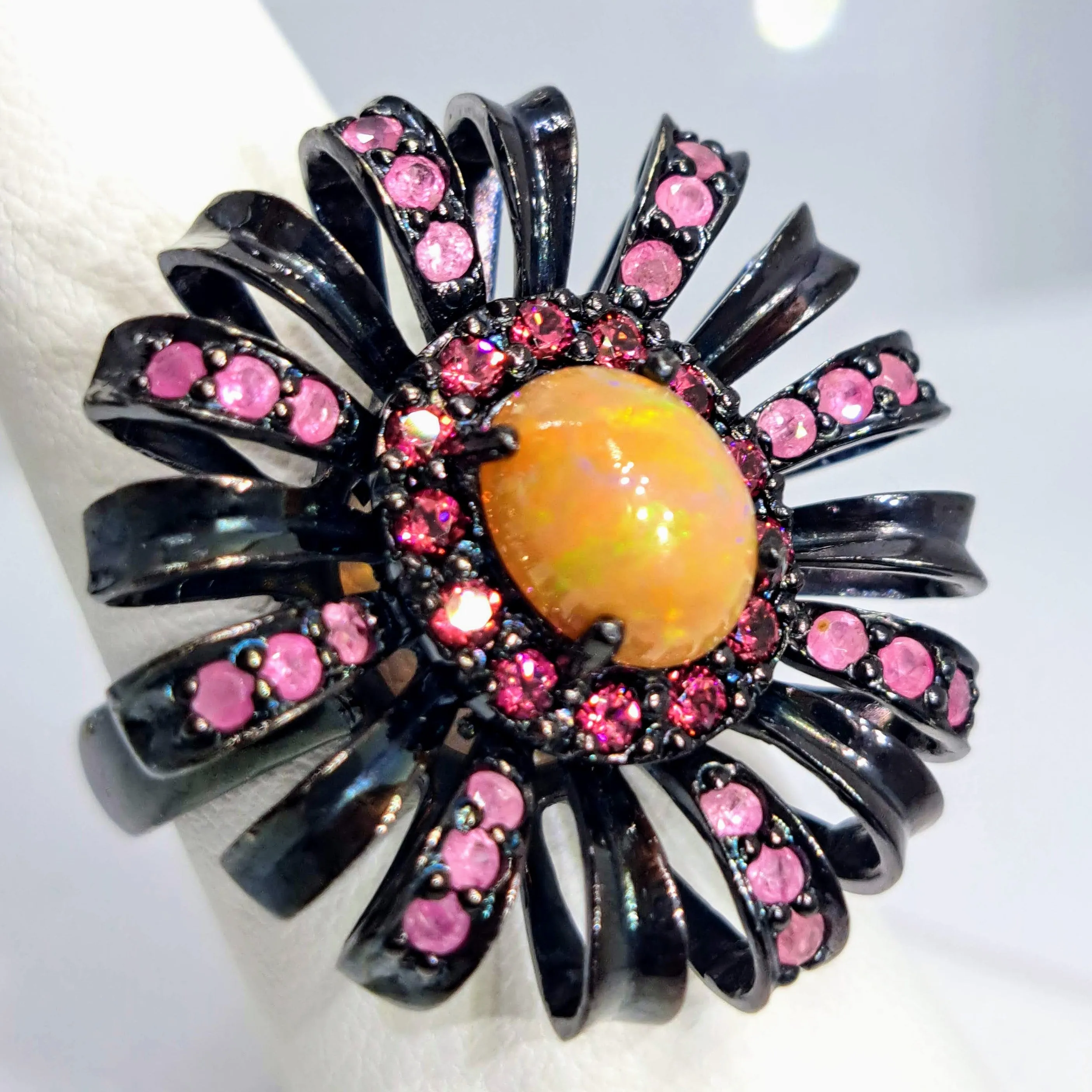 "Black Dahlia" Sz 7.5 Ring - Garnet, Ruby, Black Sterling