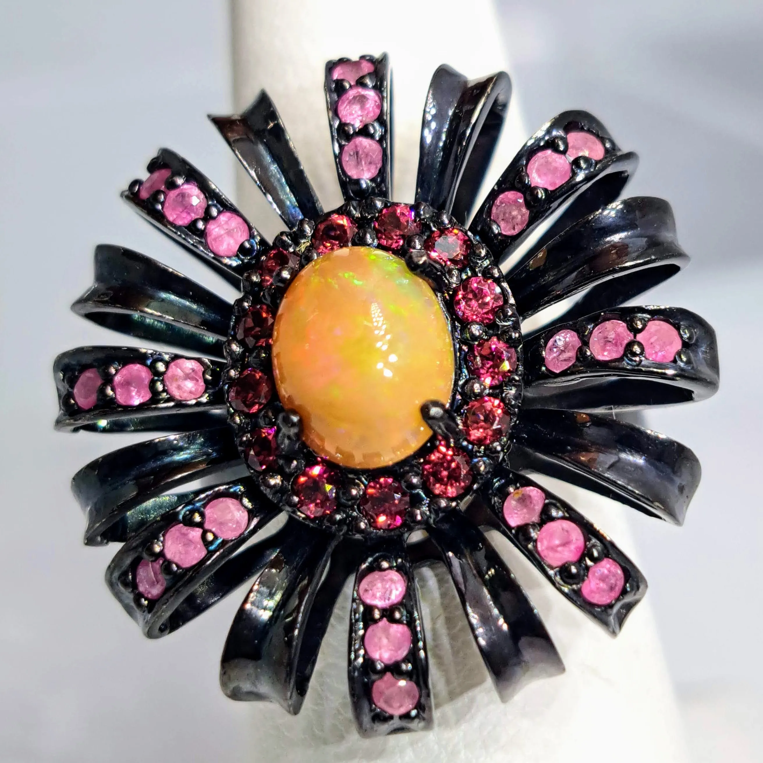 "Black Dahlia" Sz 7.5 Ring - Garnet, Ruby, Black Sterling