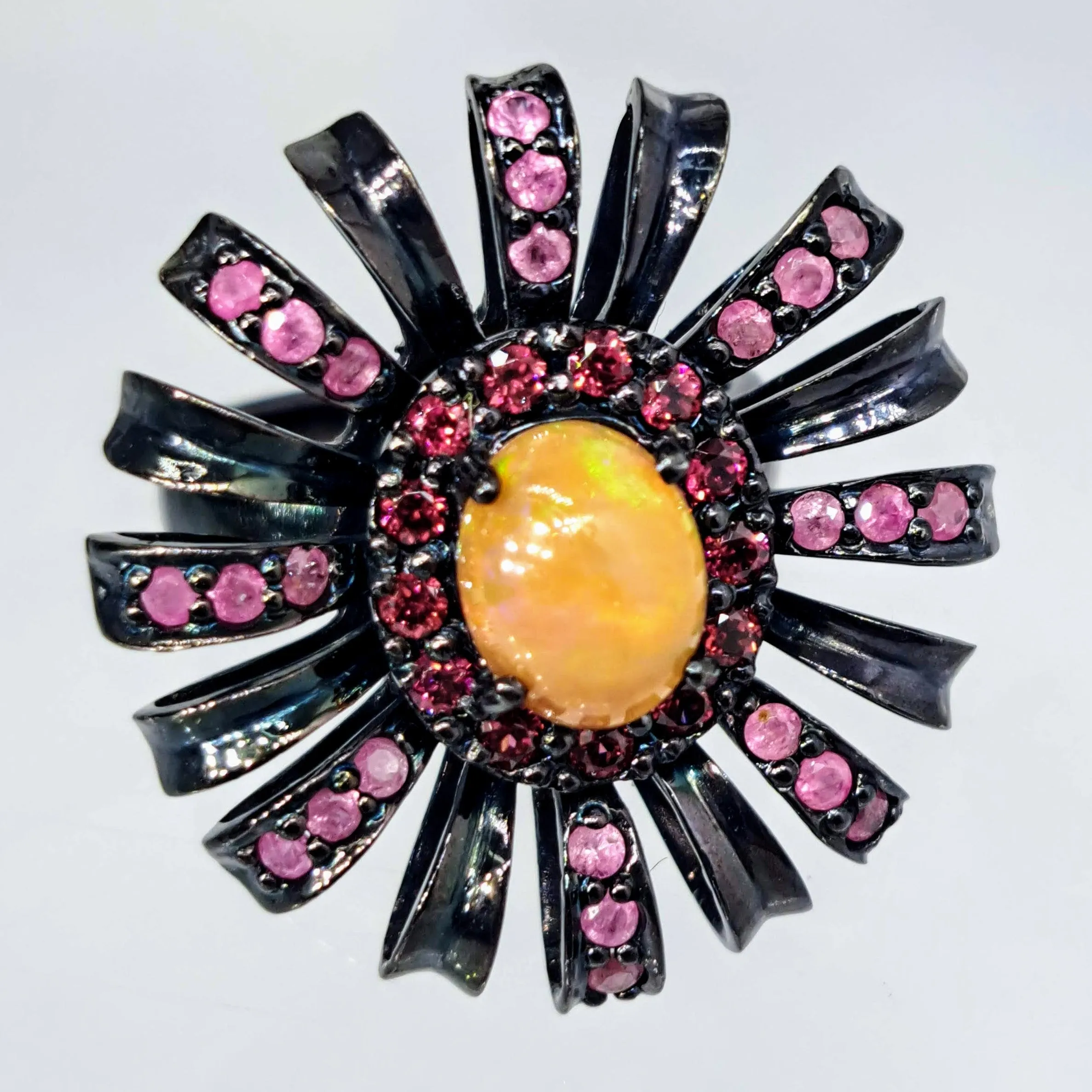 "Black Dahlia" Sz 7.5 Ring - Garnet, Ruby, Black Sterling