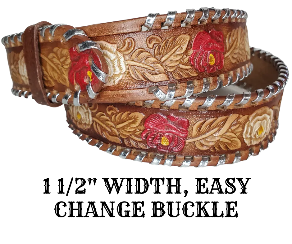 "Roses and Lace" Leather Belt