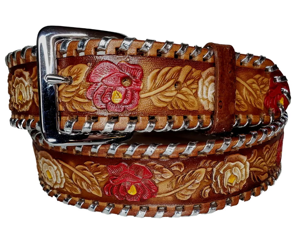 "Roses and Lace" Leather Belt