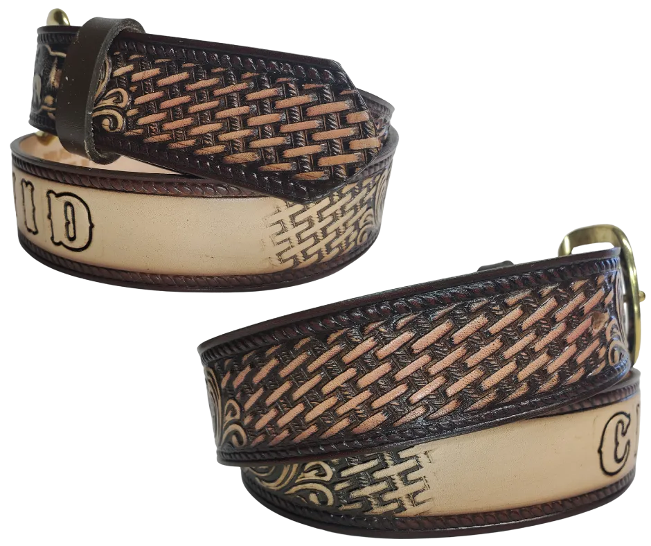 "Stag,Doe,Fawn" Name Leather Belt   "Quick Ship"