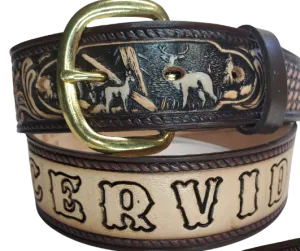 "Stag,Doe,Fawn" Name Leather Belt   "Quick Ship"